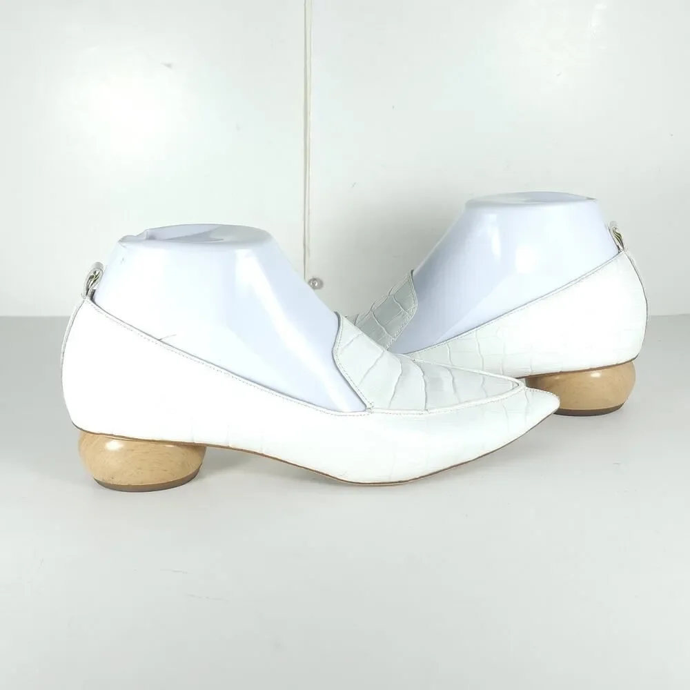 Jeffrey Campbell Viona Women's US 7 Ivory Croc Embossed Leather Wood Heel Shoes